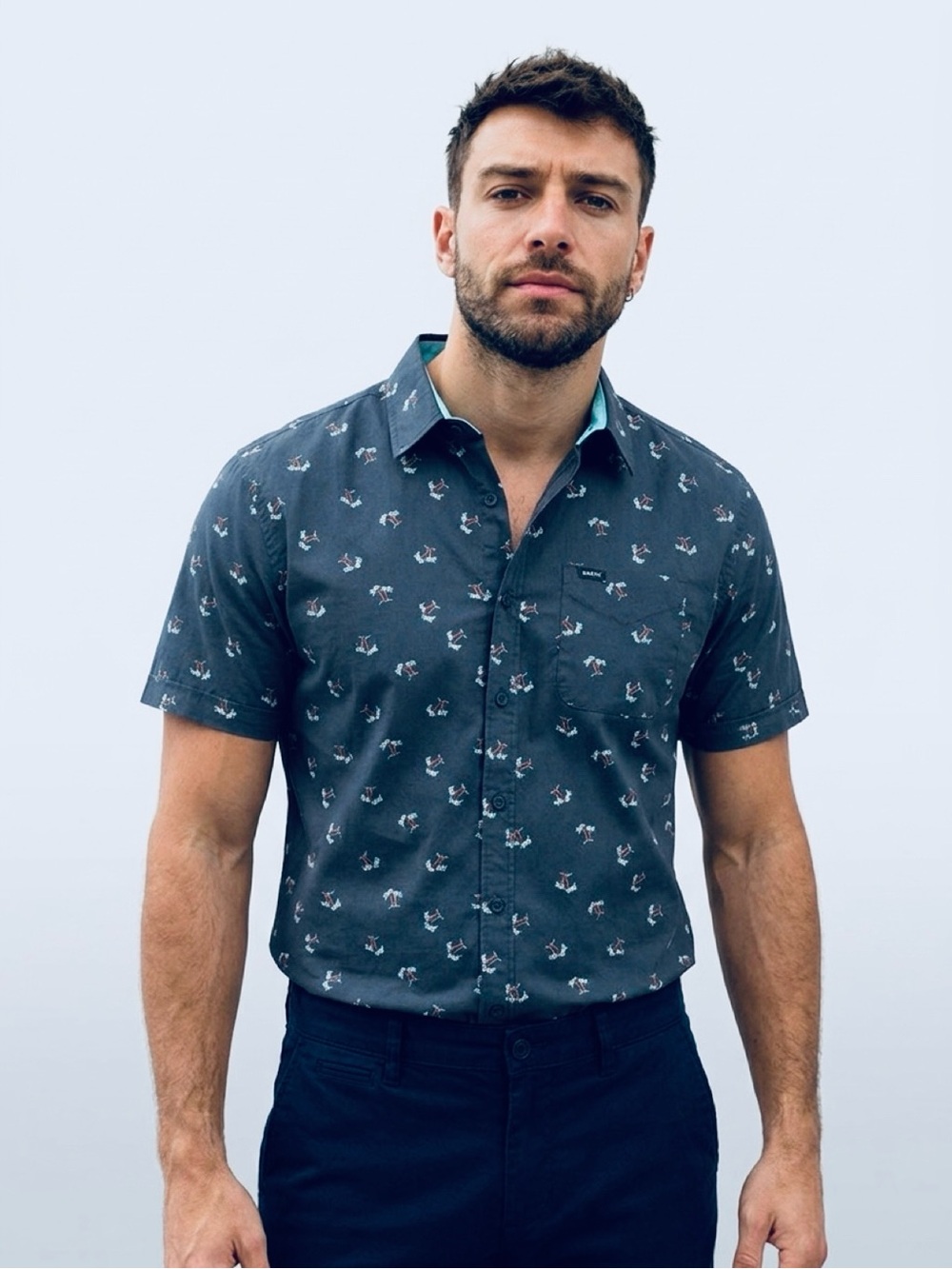 Matix Dark Blue Short-Sleeve Printed Button-Down Shirt XXL